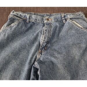 Wrangler Hero Jeans Mens 36x34 Blue Denim Cargo Carpenter Workwear Pants Relaxed